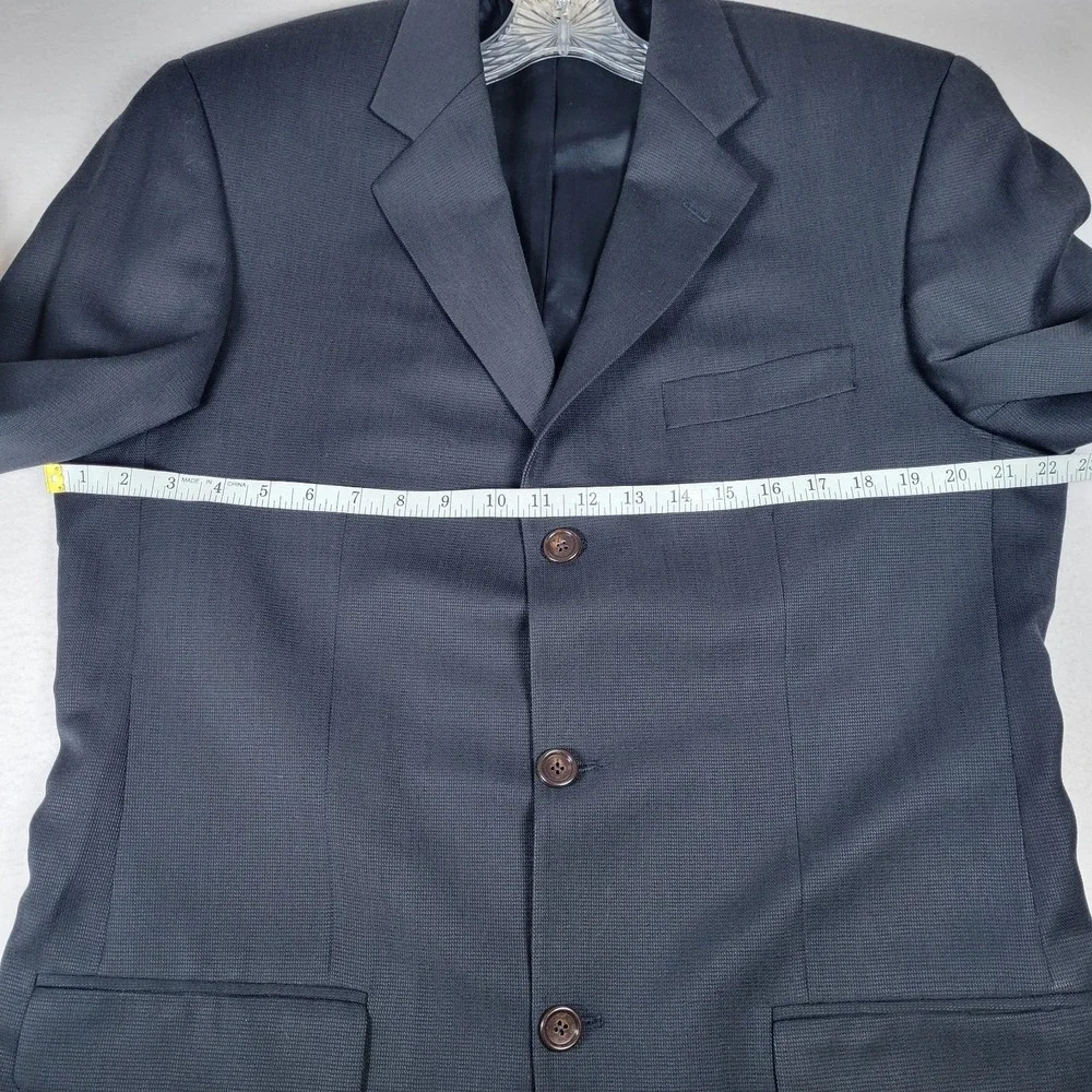 Pronto Uomo 100% Worsted Wool Blazer 40 Tall Blue Black 2 Button Made‎ in Canada